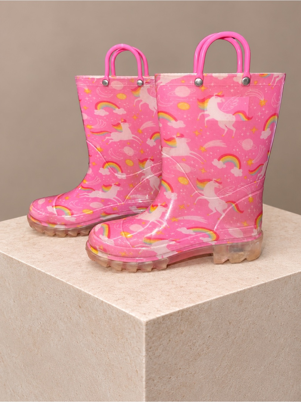 Pink Unicorn Rainbow Light-Up Rain Boots – Kids